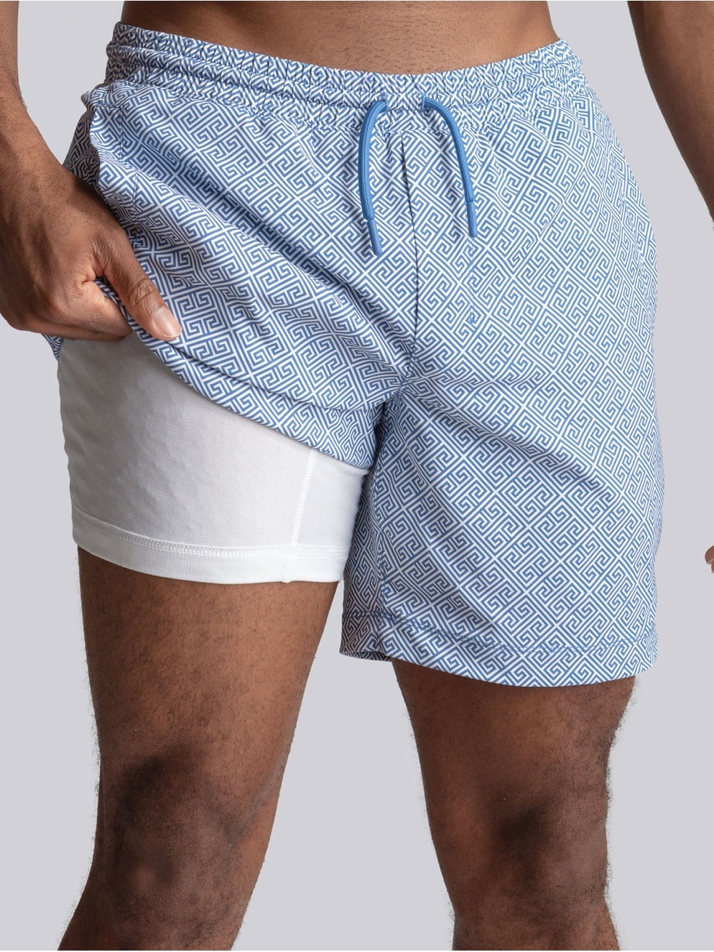 Birddogs Light Blue Geometric Swim Shorts Blue Greek Aegean Ease